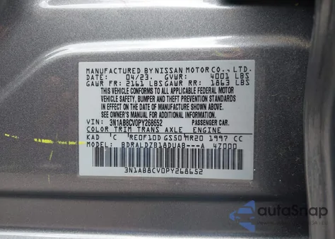 2023 Nissan Sentra Sv Xtronic Cvt z USA, uszkodzony, nr VIN 3N1AB8CV0PY268652